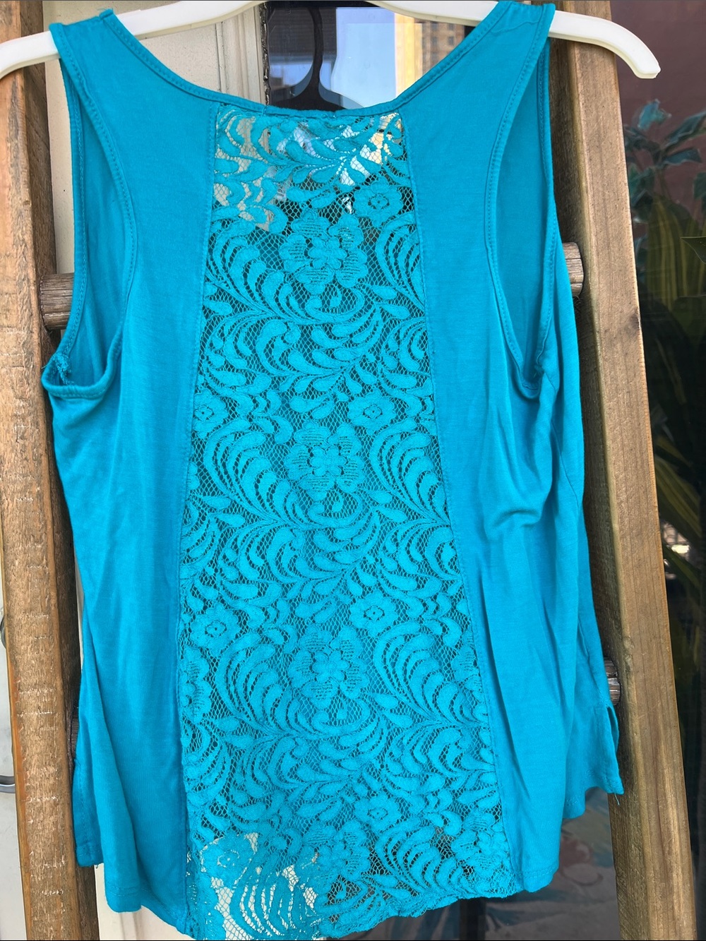Ambiance Teal Lace-Trim Scoop Neck Tank